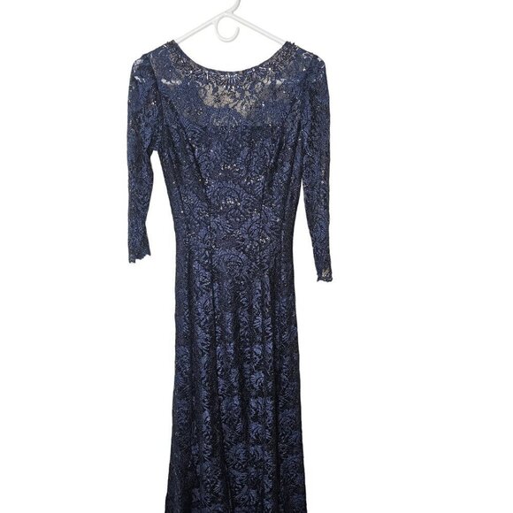 New with Tags TAHARI Embellished Lace Gown SZ 2 in Navy - Picture 3 of 9